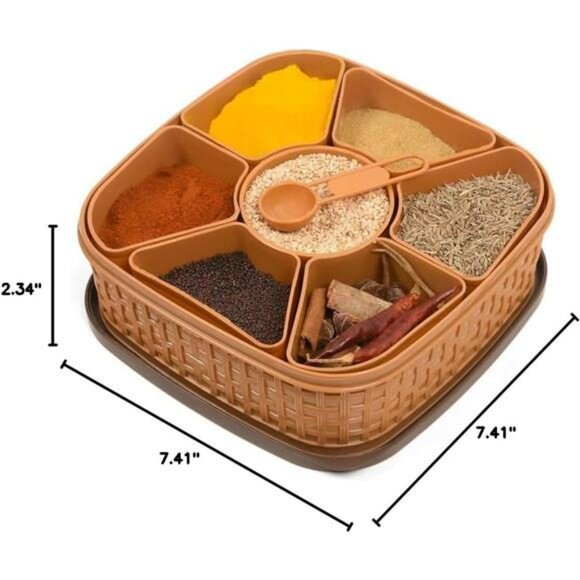 Plastic masala spice box with 7 compartments dry fruit container kitchen storage - Picture 2 of 8